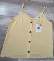 Pink Rose NWT Women's Size Medium Button up Yellow Tank Top Poly/Spandex