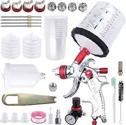 Zeinlenx HVLP Spray Gun with 10Pcs 600ML Disposable Paint Cups, Automotive Gravity Feed Spray Gun Kit with 4 Nozzles,1.4/1.7/2.0/2.5mm, Sprayer Gun with Air Compressor for Auto Paint, Furniture(Red)