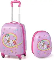 [HONEY JOY] Carry On Luggage for Kids, 12" Toddler Backpack & 16" Travel Suitcase with Spinner Wheels, Durable ABS Hardshell, Lightweight Rolling Trolley Luggage Set for Baby Girls Boys