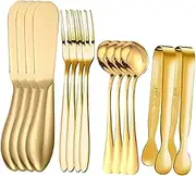 HOLIDYOYO 14pc Cheese Knife Set Stainless Steel Cheese Slicer Butter Spreader Fork Spoon Tong Kitchen Utensils Easy to Use Home Restaurant