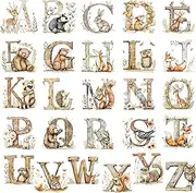 Dunzoom Woodland Alphabet Wall Decals Watercolor Animal ABC Wall Decals for Kids Peel and Stick Educational Nursery Stickers for Playroom Classroom Decoration