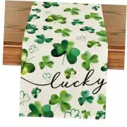 Shamrock Lucky St. Patrick's Day Table Runner, Table Runner, 13" x 72" Green