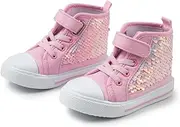 [Kannior] Casazoe Toddler Unisex Classic Sequins Canvas Sneaker High Top Slip On Denim Glitter Casual Shoe Sparkle Color Changing Flip Walking Shoes