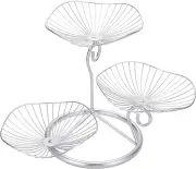 3-Tier Fruit Basket Stand Decorative Iron Bowl, Silver Metal Wire Holder Storage
