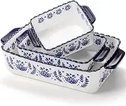 SOUJOY 3 Pack Porcelain Bakeware Set, Rectangular Baking Dishes, Lasagna Pan for Cooking, Kitchen, Casserole Dishes, Cake Dinner, Banquet and Daily Use