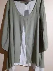 AUTOGRAPH WOVEN TOP TUNIC DOUBLE LAYERED KHAKI SIZE 26 LONG AJUSTABLE SLEEVE