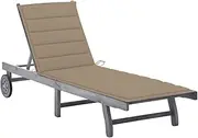Sun Lounger, Outdoor Sun Lounge Patio Chaise Lounge Reclining Chair Recliner Chair Garden Sun Lounger with Cushion Grey Solid Acacia Wood