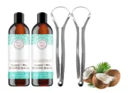 Coconut Mint Mouthwash, Oil Pulling Whitening Mouth Wash with Tongue Scraper