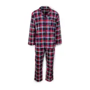 Mens Flannelette Pyjama Set Sleepwear Soft 100% Cotton PJs - Navy/Red - XL
