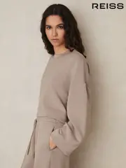 Reiss Taupe Freya Interlock Cropped Sweatshirt (F40798) | $195