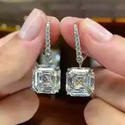 4Ct Asscher Cut Lab Created Drop Dangle Diamond Earring 14K White Gold Plated