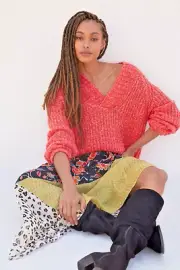 NWT ANTHROPOLOGIE HONORE RIB KNIT PULLOVER WOOL BLEND SWEATER TOP CORAL L LARGE