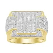 Men's 1.00ct Round Baguette Natural Diamond 10k Yellow Gold Ring