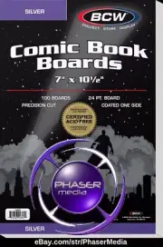BCW Silver Comic Book Boards 7.5" X 10.5" (20 SINGLE BOARDS) Acid-Free 1-BBSIL