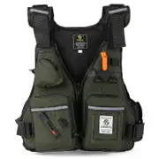 Multi-Pockets Fly Fishing Jacket Buoyancy Vest with Water Bottle Holder for Kayaking Sailing army green