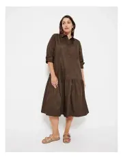 [Commonry] The Cotton Sateen Shirt Dress in Chocolate