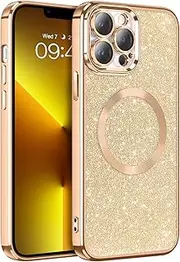 GaoBao Magnetic for iPhone 13 Pro Max Case, Slim Fit iPhone 13 Pro Max Case [Compatible with Magsafe] Luxury Sparkle Shockproof Protective Phone Cases Covers for iPhone 13 Pro Max 6.7'', Gold Glitter