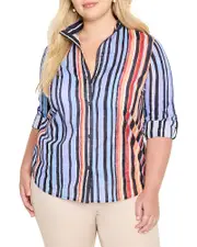 Nic+Zoe Plus Painted Peninsula Striped Blouse