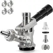 All 304 Stainless Steel Keg Coupler, D System Sankey Keg Coupler for 5/16'' Beer Line CO2 Tubing Hose, Beer Keg Tap Kegerator Parts Coupler with 4 Hose Clamp for Home & Commercial Brewing