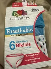 NEW Fruit of the Loom Girls' Sz 8 Underwear 6pk Micro-Mesh Bikini Breathable