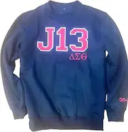[DVine 9 Designs] Delta Sigma Theta Embroidered J13 Sweatshirt w/Greek Letters | Certified Vendor Great Gift, Black, Large