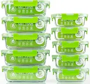 [C CREST] Glass Containers for Food Storage with Lids, [10-Pack] Meal Prep Containers for Kitchen, Home Use, BPA Free