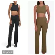 NWT SAGE Defined Racer Front Ribbed Bra & Bootcut Pants XS Beechwood