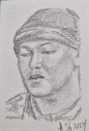 ACEO Original pencil drawing man portrait warror face mini art OOAK