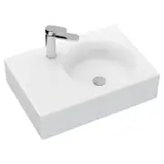 Reba Right Bowl Wall Basin, 1 Tap Hole, Gloss White