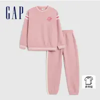 在飛比找momo購物網優惠-【GAP】女童裝 Logo印花圓領長袖長褲家居套裝-粉色(8