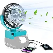ThagBrco Wireless Fan Compatible with Makita 18 V Battery Cordless Fan with USB A + C, Work for BL1860 BL1850 BL1840 BL1830S Fast Charging for Camping, Workshop and Construction Site (No Battery)