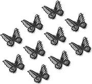 uxcell 10Pcs Butterfly Appliques Embellishments, 2.4 inches Double Layer Lace Organza Butterfly Patches Sew On Appliques for Wedding Bride Dress Clothes Hat Curtain, Black