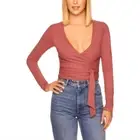 Susana Monaco -1724 NWT Long Sleeve Wrap Top in Lip Gloss Mauve Pink XS