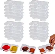 20 Sets Condiment Container with Lid, Disposable Double Compartment Plastic Container for Sauce Snack, 2 Compartment Snack Containers for Condiments or Dips