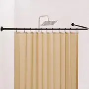 Crkmire Corner Shower Curtain Rod, [24"-53"] x [24"-53"] Adjustable L Shaped Shower Rod No-Sagging 304 Stainless 90 Degree Curved Curtain Rod for Bathroom Bathtub with 12 Ring Hooks & Ceiling Support