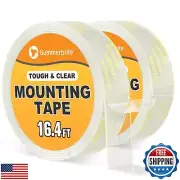 Summerbrite Heavy Duty Double Sided Tape - 16.4FT, 2 Rolls Clear Removable Mo