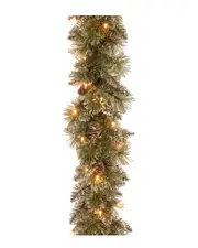 National Tree Company 9ft Glittery Bristle Pine Garland with White Tipped Cones & 50 Clear Lights
