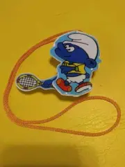 Vintage Smurf Collectible Necklace Smurf Tennis Player Pull String Action Raquet