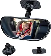 Baby Car Mirror, 360° Adjustable Wide Angle Convex Rearview Mirror for Rear Facing Infant Suction Cup & Adhesive Mount Mirror Safety Mirror for Car SUV Trucks