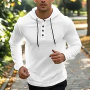 Men's Button Up Hoodie Black White Khaki Gray Light Blue Hooded Plain Quarter Zip Sports Outdoor Casual Daily Streetwear Cool Sportswear Spring Fall Clothin
