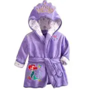 Kids Hooded Fleece Bathrobe Dressing Gown Warm Housecoat Wrap Sleepwear Purple 5-6 Years