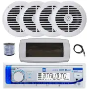 Dual Bluetooth Marine Receiver, Cover, Antenna,Wire, 4x 6.5" 120W White Speakers