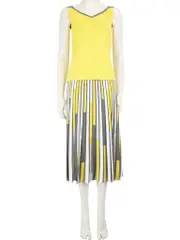 Yellow & Grey Pleated Skirt Set