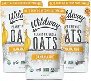 Wildway Organic Rolled Oats, Overnight Oats | Glyphosate-Free, Gluten-Free Oatmeal | Non-GMO, Plant-Based Protein | Regenerative, Sustainable, Traceable Organic Oats | Banana Nut | 9 Oz, Pack of 3