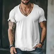 Men's Tee Top Linen T-Shirt Short Sleeve Short Sleeves Crew Neck Summer Plain Fashion Designer Basic Soft Vacation Street Casual Light Blue White Pink Top Tee
