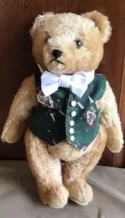 VINTAGE GOLFER PRINT SMALL VEST AND BOW TIE HANDCRAFTED TEDDY BEAR CLOTHES.