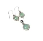 925 Solid Sterling Silver Aqua Chalcedony Earring Pendant Set p690