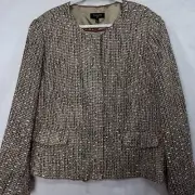 Talbots Metallic Tweed Blazer Jacket 24W Collarless Cropped Tan Gold Silver NEW