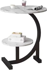2 Tier C Shaped End Table, Round Side Table, Wooden Coffee Table with Metal Frame Stylish Sofa Table, Couch for Living Room, Office, Balcony, Cafe (White)