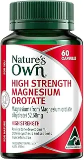 Nature's Own High Strength Magnesium Orotate 800mg Capsules 60-Supports Muscle Function-Helps Relieve Cramps & Mild Muscle Spasms when dietary intake is inadequate - Supports Bone Growth
